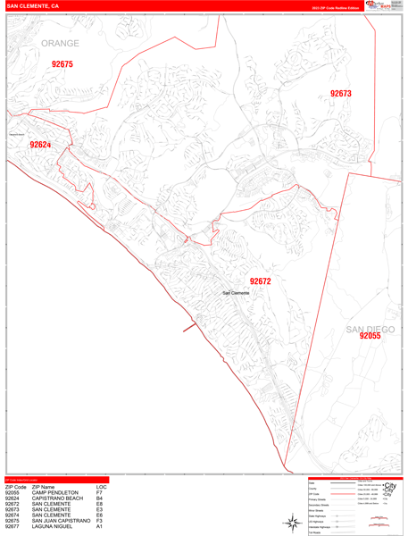 San Clemente City Digital Map Red Line Style